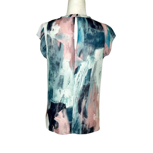 Mossimo Target Pastel Blue Pink Gray Faux Wrap Beaded Neck  Blouse - Picture 6 of 9